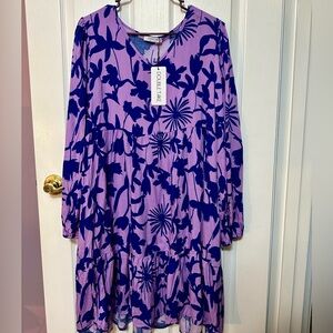 Double Take Size Large NWT Light Purple Mini Dress With Dark Purple Florals
